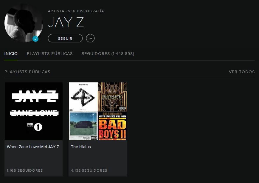 Como utilizar spotify para artistas ejemplo Jay z
